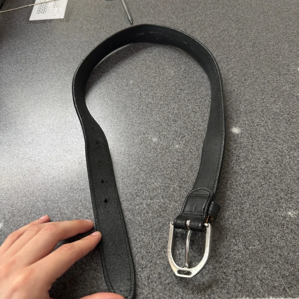 English Bridle Leather Belt Mens Size 30 Black Excellent Silver Horseshoe Buckle